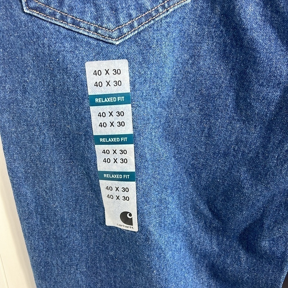 NWT Carhartt Relaxed Fit Tapered Leg Dark Blue Jeans Mens Size 40x30 - Picture 3 of 9